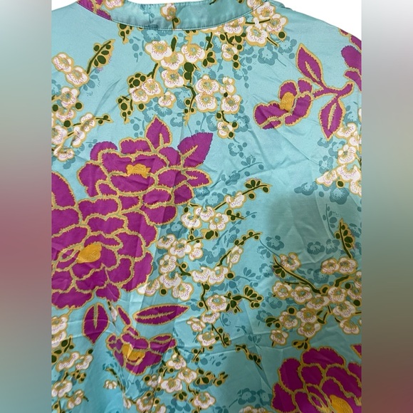 Natori Harumi Satin Pajama-Top Pull-Over Long Sleeve Floral Multicolor Women L - Picture 4 of 8